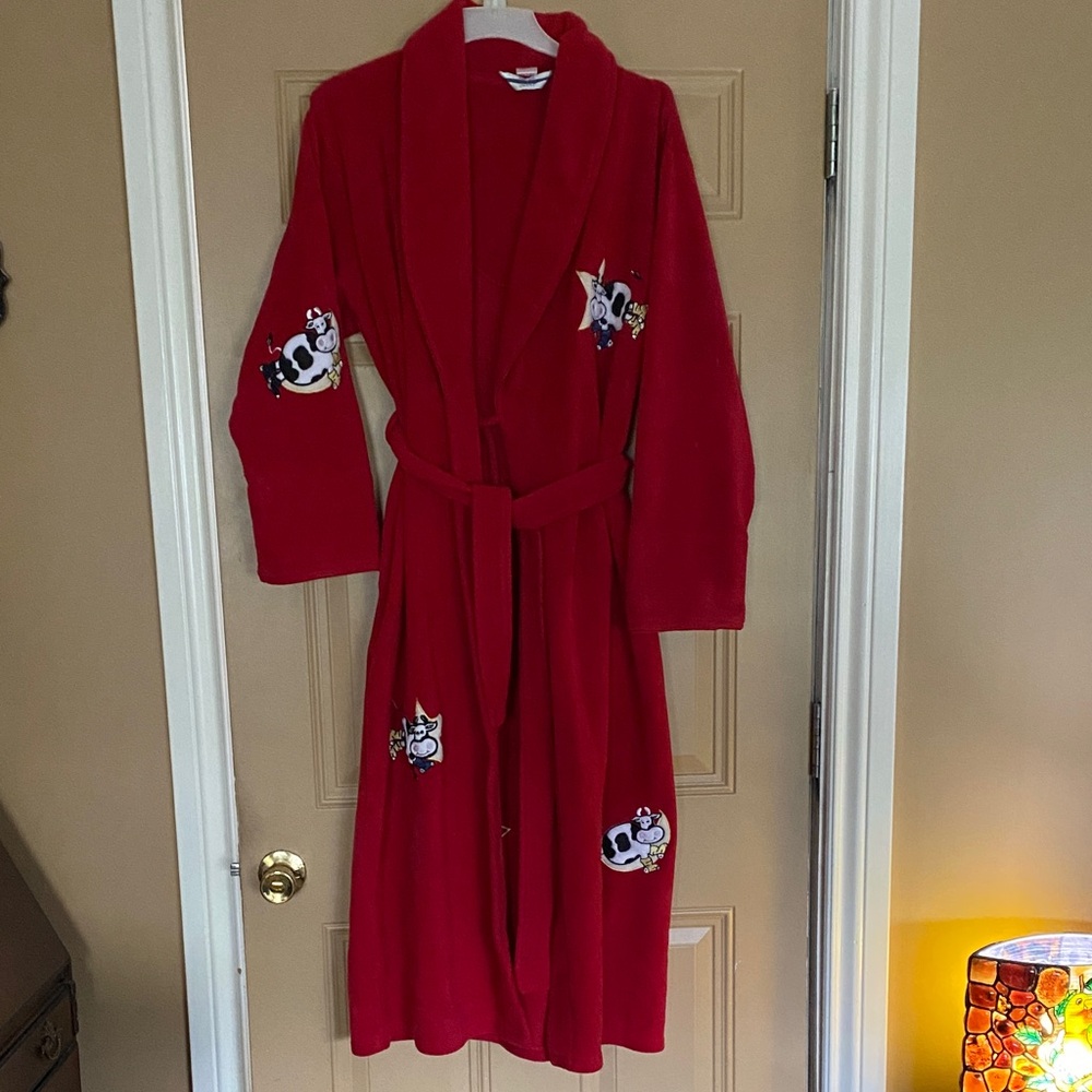 Red Robe with Cartoon Cow Patches